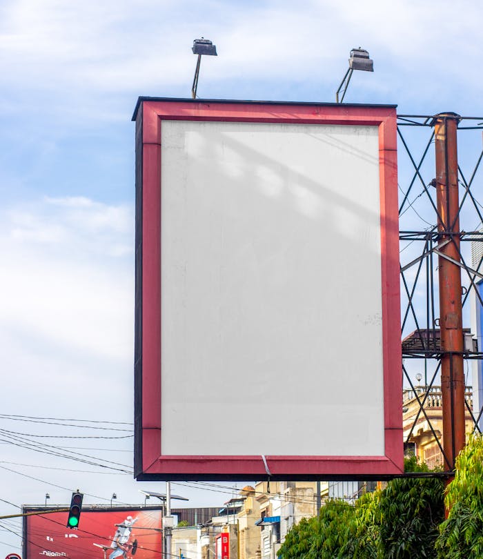 Blank billboard in Medan, North Sumatra, ideal for advertisements with cityscape.